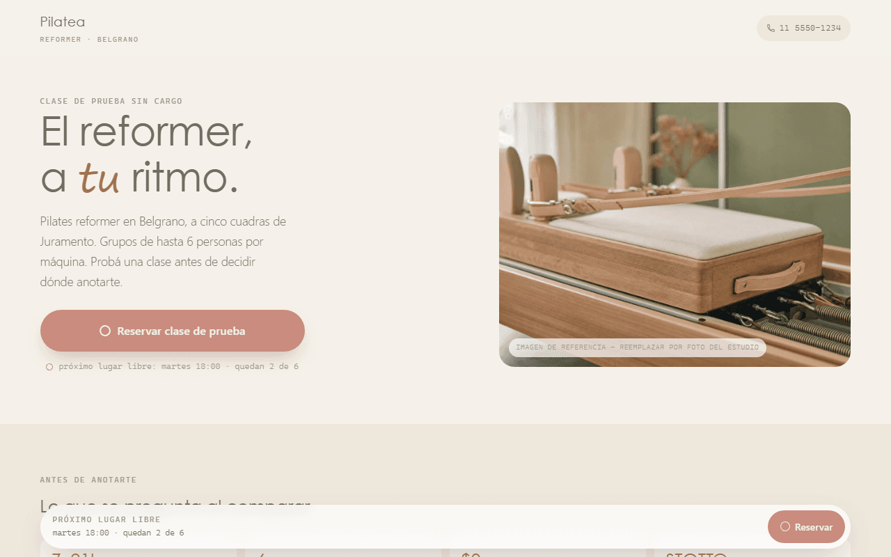 Captura de Pilatea, landing page hecho por Guernica